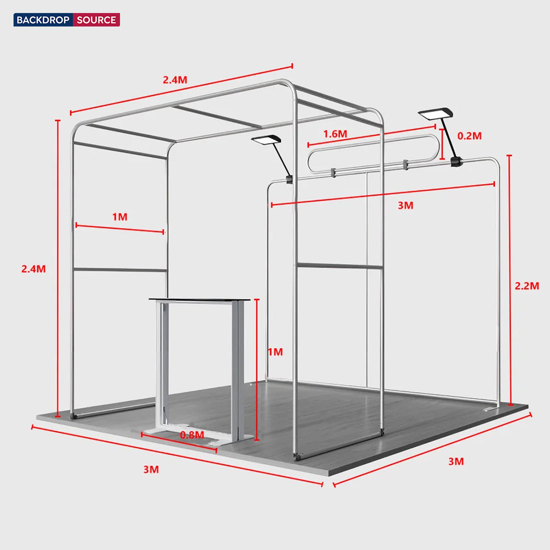 Kit de stand en arche carrée 3x3m avec comptoir rétroéclairé