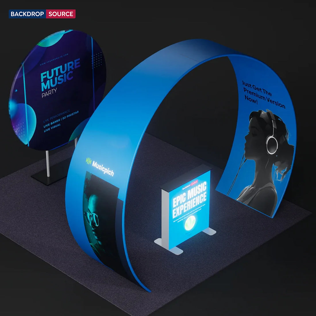 3x3m Tapered Arch Booth Kit with Circle Backdrop & Lightbox