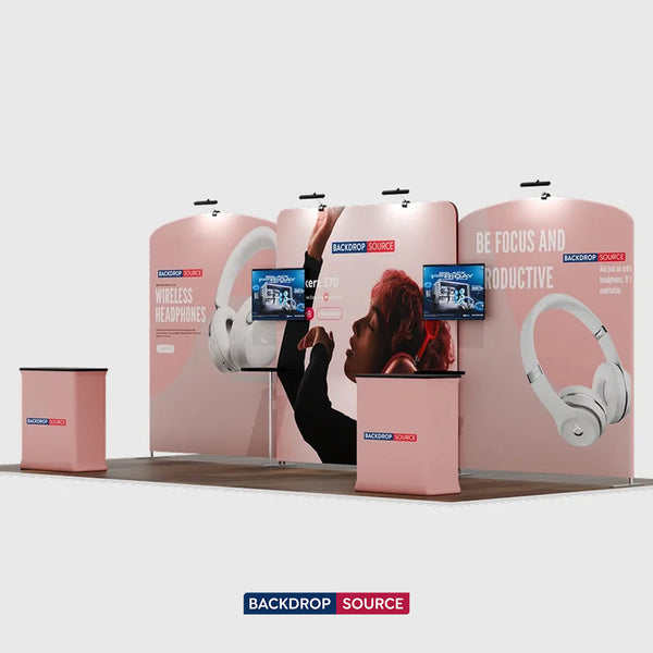 Kit de stand 6x3m avec paroi centrale droite et parois latérales incurvées