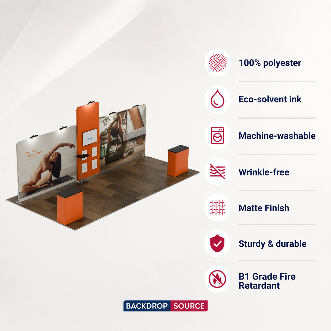 6x3m Booth Kit with Tall Corner Wall, 2 Counters & TV Mount