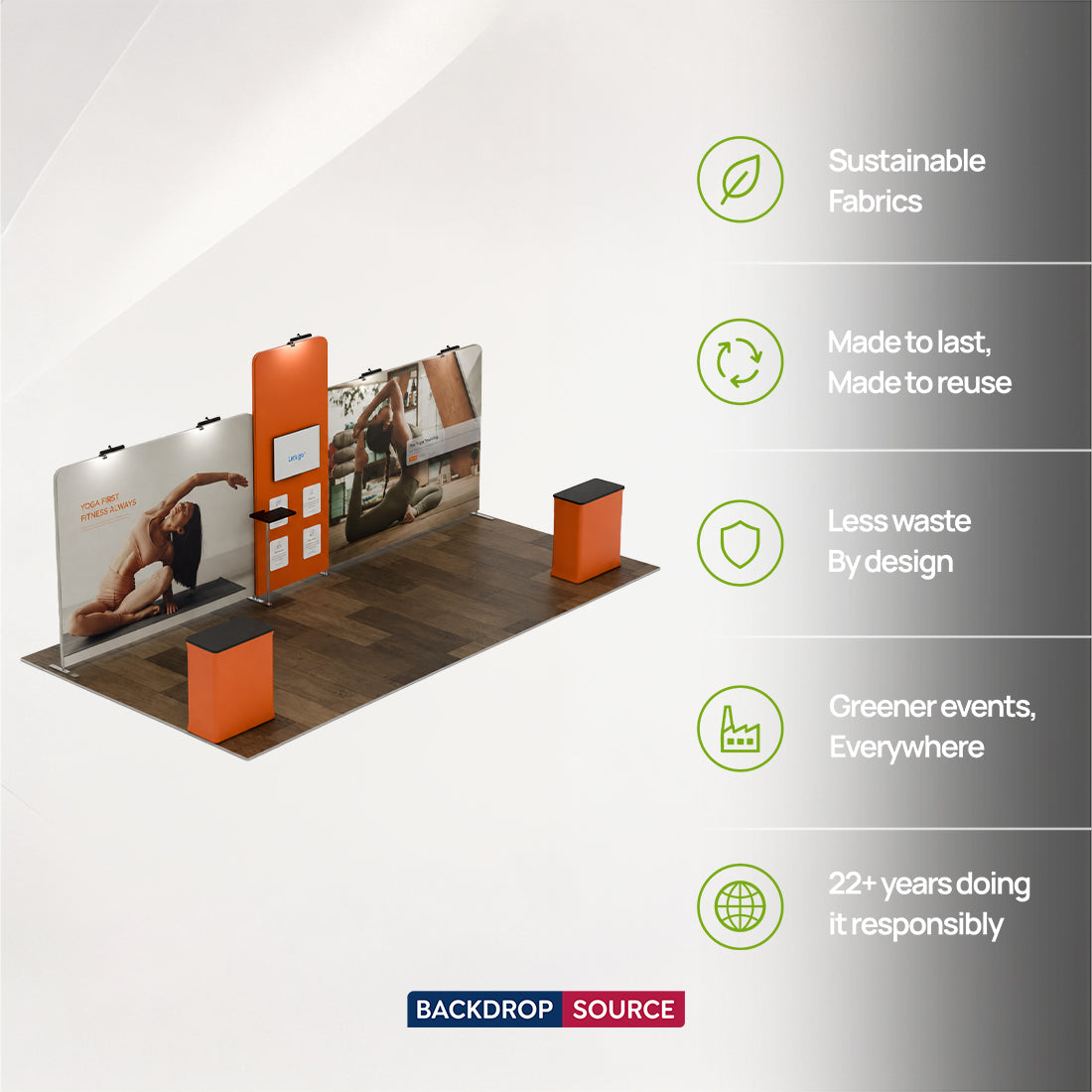 6x3m Booth Kit with Tall Corner Wall, 2 Counters & TV Mount