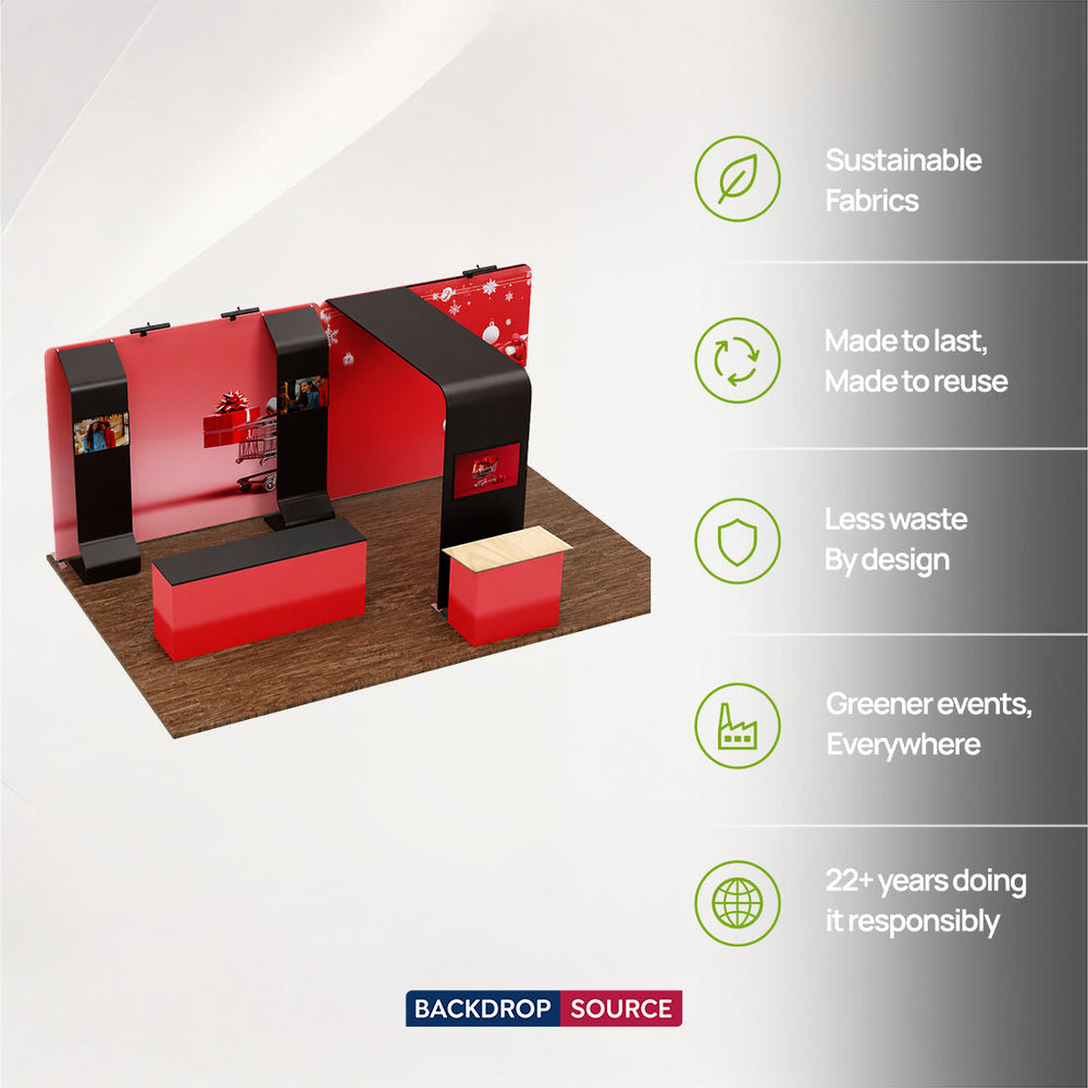 Kit de stand 6x3m avec structure murale 3D, arches en cascade & 2 comptoirs