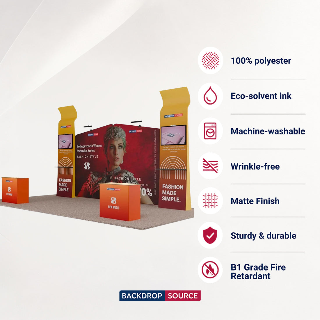 6x3m Booth Kit with Inclined Walls, 3D Shelf Stands & TV Mounts
