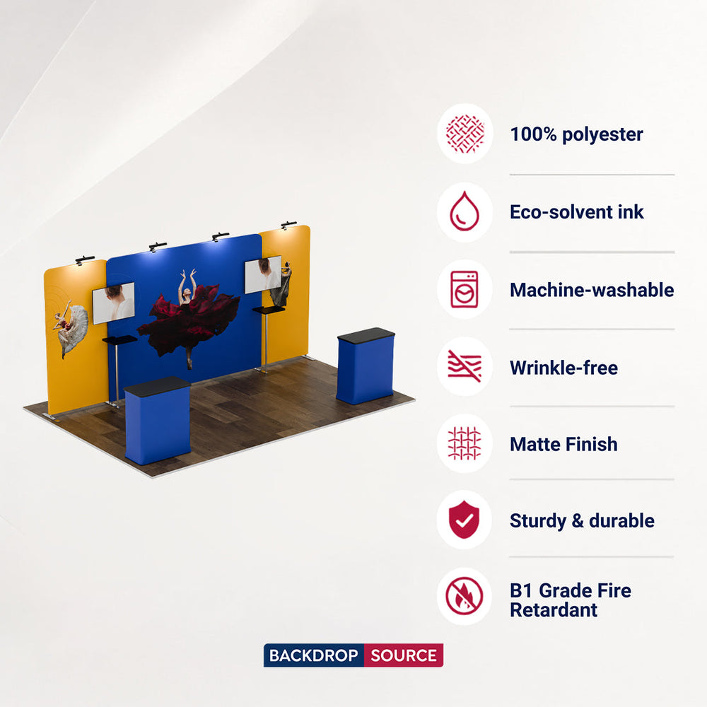 Kit de stand à paroi droite 6x3m avec 2 comptoirs & 2 supports TV