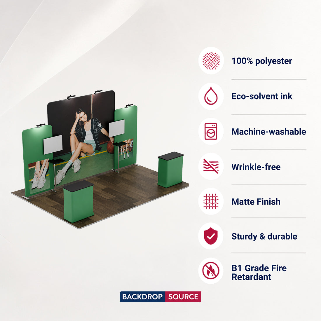 Kit de stand droit 6x3m avec mur central haut et 2 comptoirs