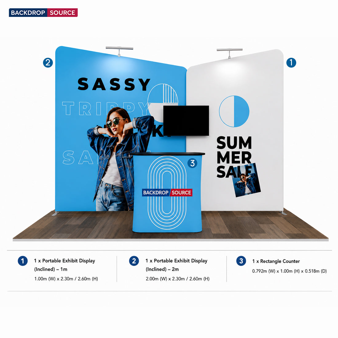 Kit de stand à deux parois inclinées 3x3 m