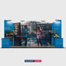 Kit de stand 6x3m avec quatre parois inclinées et 2 comptoirs