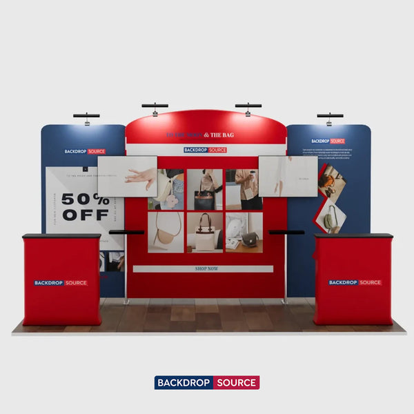 Kit de stand 6x3m avec mur central incurvé et parois latérales droites