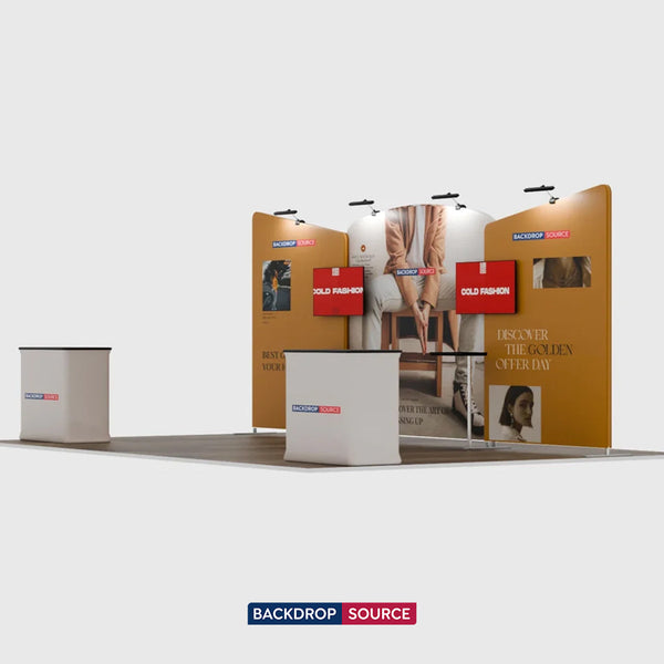 Kit de stand 6x3m avec mur central incurvé et parois latérales inclinées