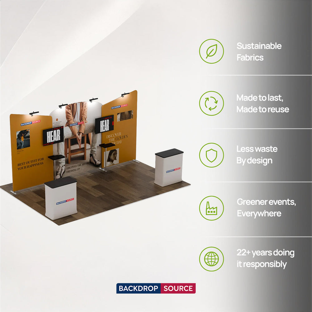 Kit de stand 6x3m avec mur central incurvé et parois latérales inclinées