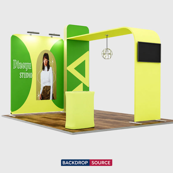 Kit d'exposition modulaire premium en L avec support TV pour stands de 3 m de large
