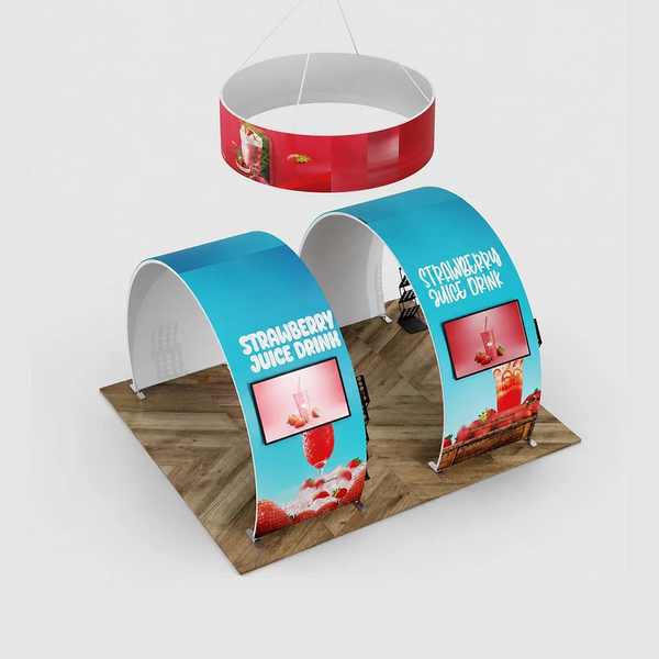 Kit de stand arche ronde 3x6m avec 2 supports TV et enseigne suspendue