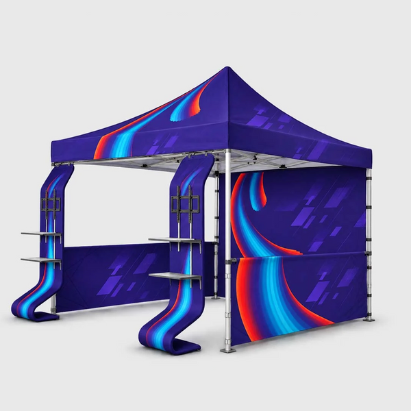 Kit d'auvent en tissu 3 m x 3 m avec étagères en cascade et supports TV