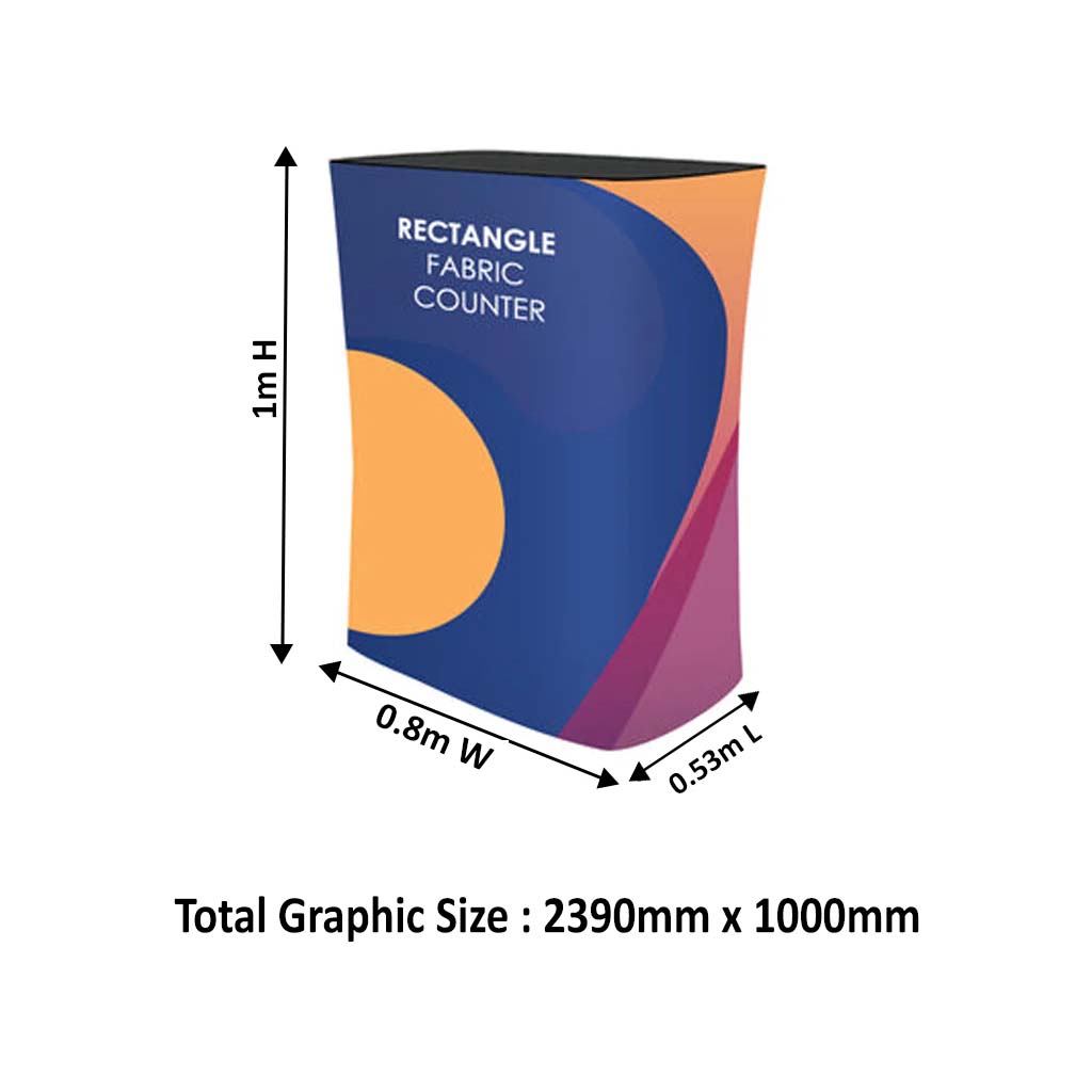 Rectangular fabric display counter (for podiums and exhibition stands)