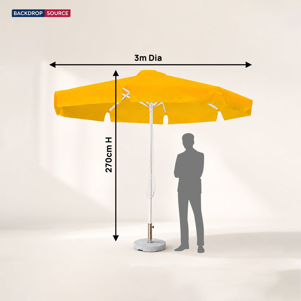 Parasols de marché ronds avec cantonnières – 3 m x 3 m