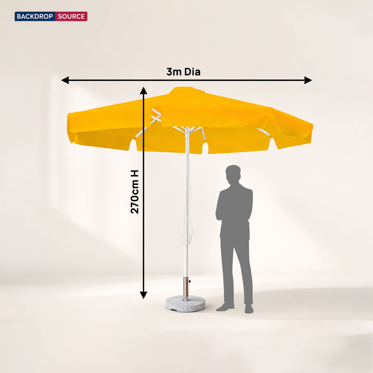 Parasols de marché ronds avec cantonnières – 3 m x 3 m