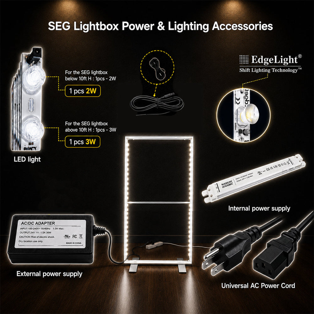 Caisson lumineux LED en tissu avec  cadre SEG - 1,2 m L x 2 m H
