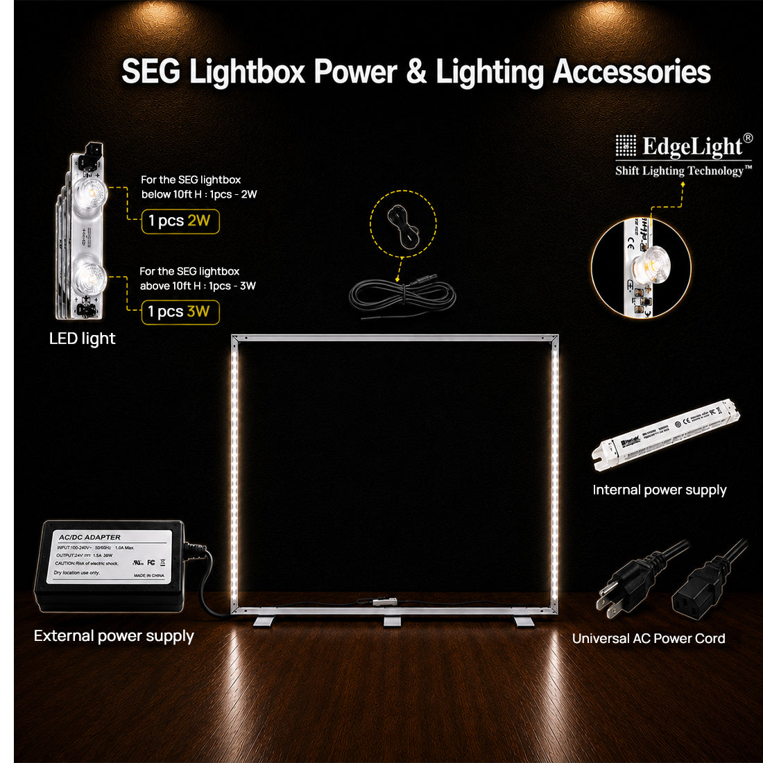 Caisson lumineux LED en tissu sans cadre SEG - Profilé en aluminium de 80 mm de profondeur