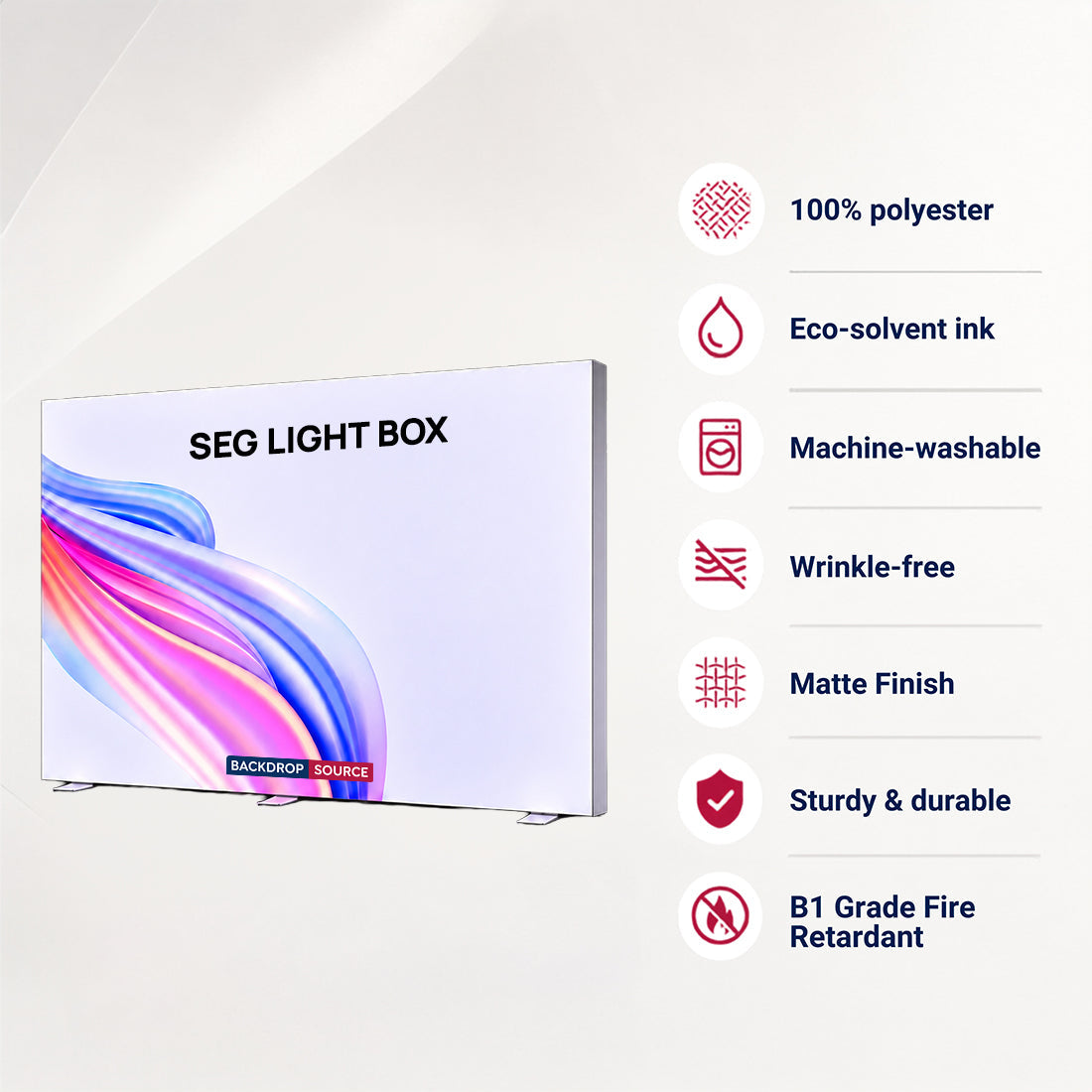 Caisson lumineux LED en tissu sans cadre SEG - Profilé en aluminium de 80 mm de profondeur