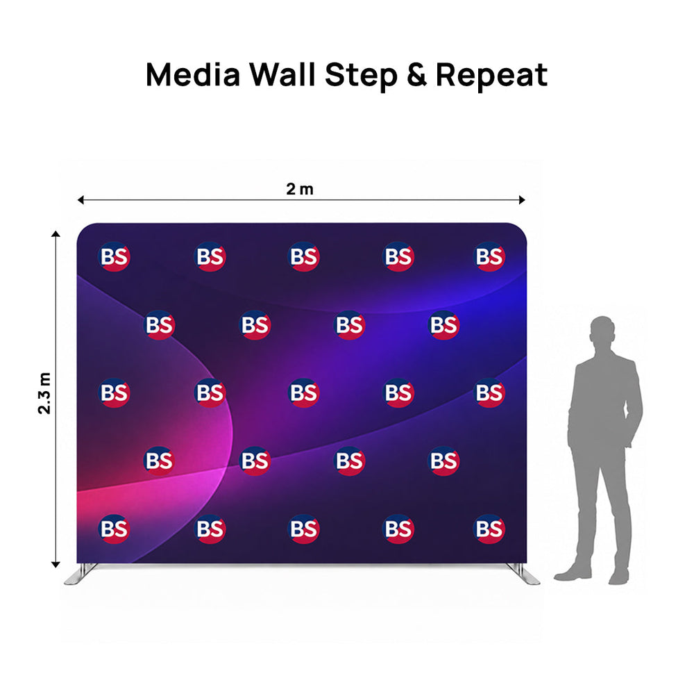 Mur d'exposition en tissu tendu « Step & Repeat »