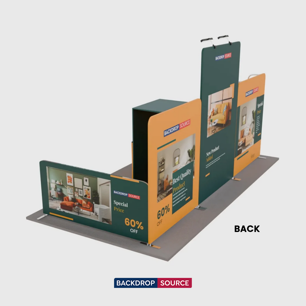 Kit de stand 6x3m avec murs tendus, étagères, comptoir et support pour iPad
