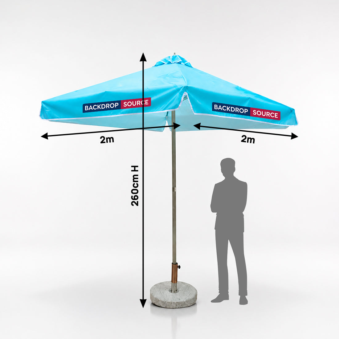 Parasol de terrasse carré avec volant – 2 m x 2 m