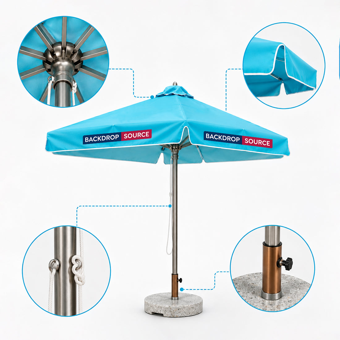 Parasol de terrasse carré avec volant – 2 m x 2 m