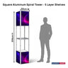 Présentoir tour en spirale en aluminium portable carré - 5 niveaux d'étagères