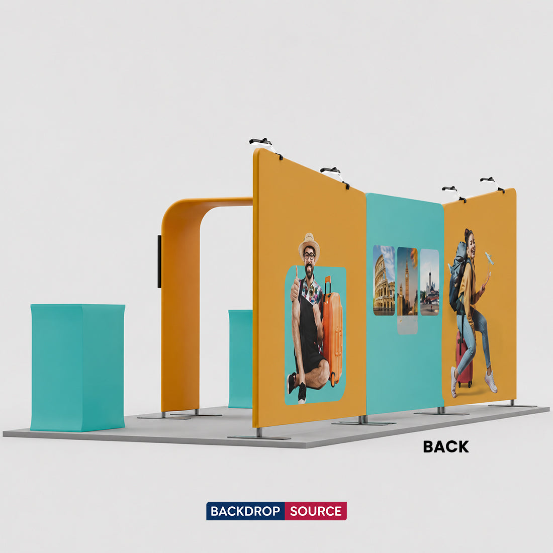 6x3m Booth Kit with Inclined Walls, L-Arch TV Mount & 2 Counters
