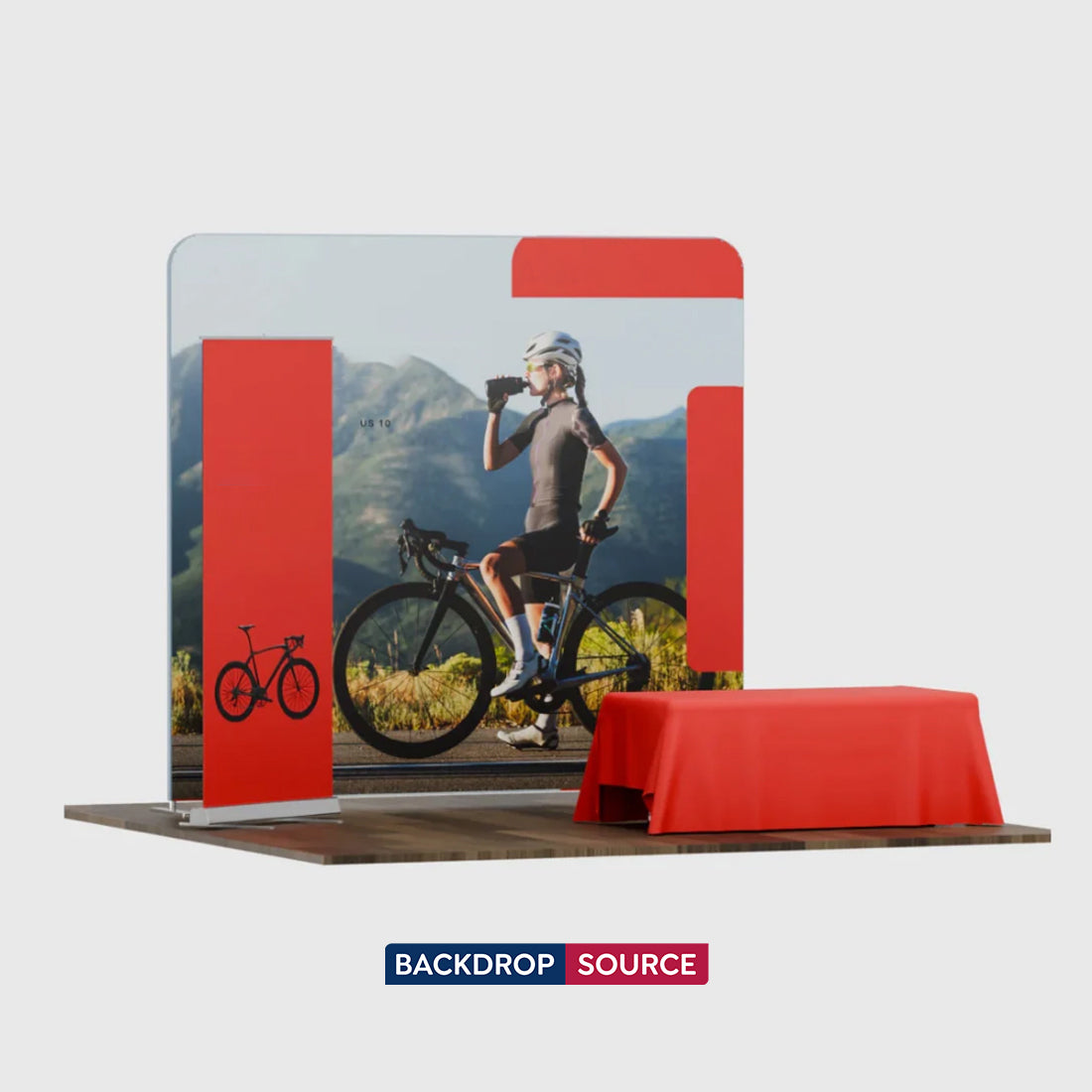 Kit de stand de départ 3x3m avec mur de fond, support de bannière et nappe