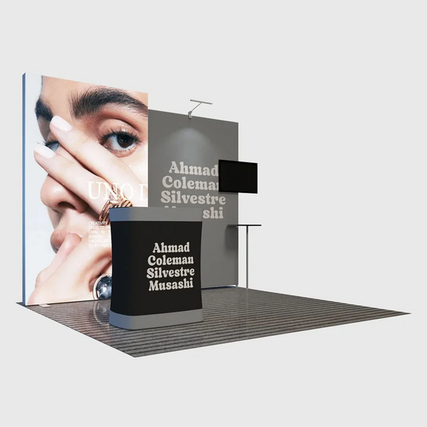 Kit de stand rétroéclairé SEG 3x3m avec mur TV et comptoir LED