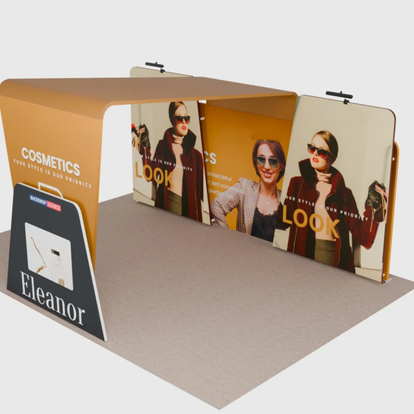 Kit de stand 6x3m avec paroi de fond de 6m, stands en chevauchement et arche