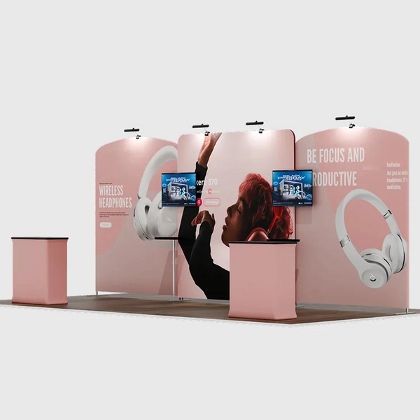 Kit de stand 6x3m avec paroi centrale droite et parois latérales incurvées
