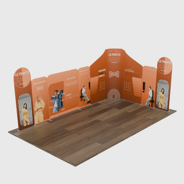 Mur de stand en tissu magnétique 6x6m avec panneaux mixtes incurvés et angulaires