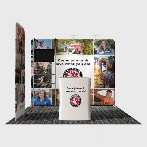 Kit de stand 3x3m avec mur droit, tour pour écran TV et bannière