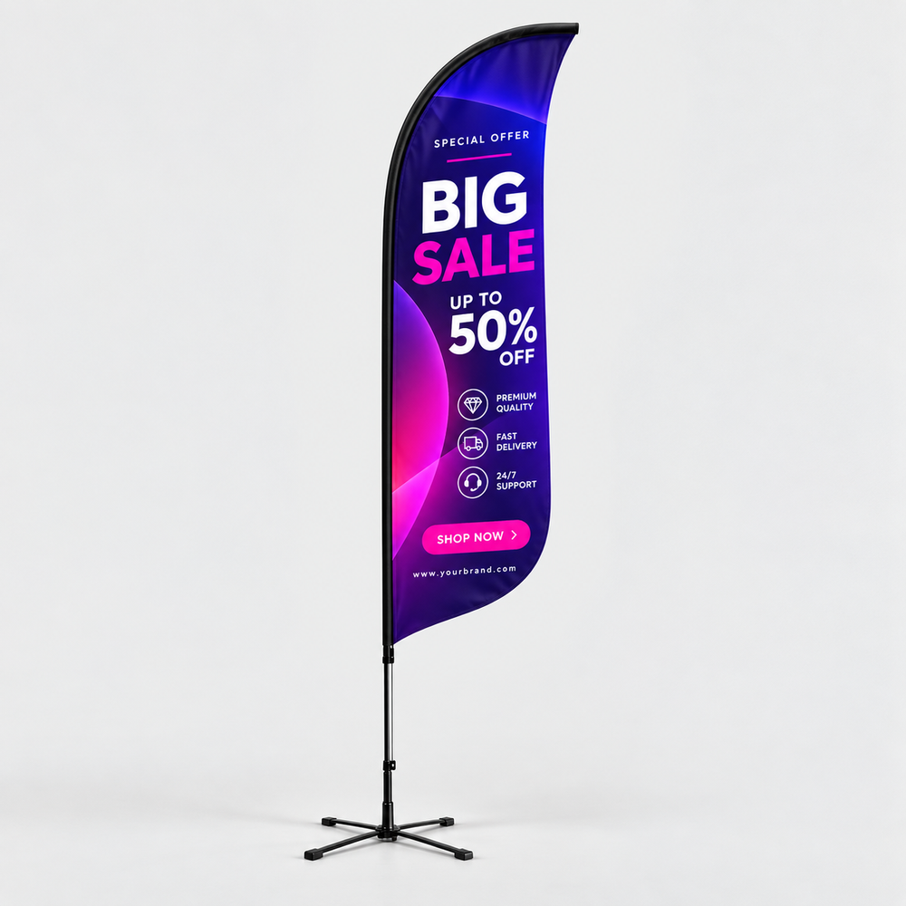 Drapeau voile publicitaire recto-verso avec mât universel
