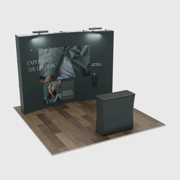 Kit d'exposition pliable courbé 3x3m Pro 3-en-1 avec éclairage Illume