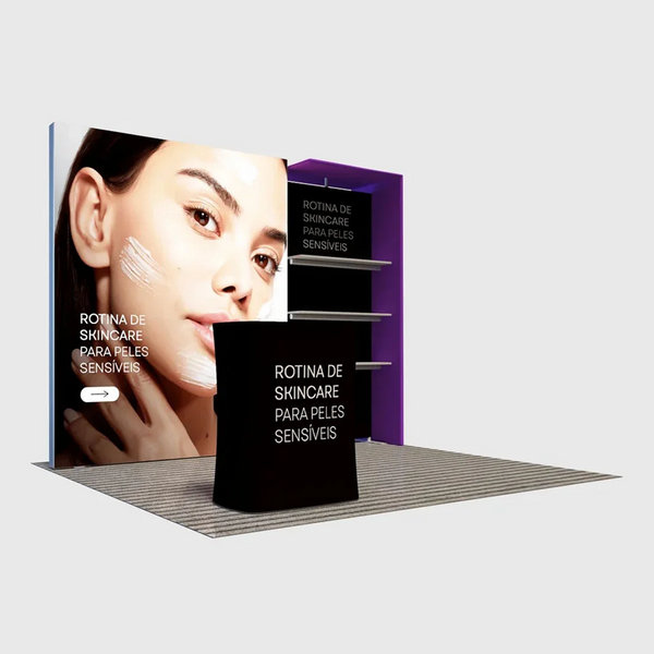Kit de stand en tissu 3x3m avec étagères et comptoir LED