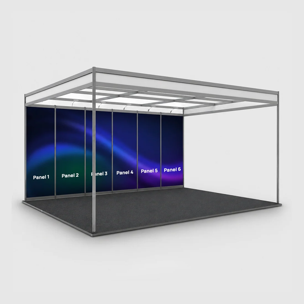 Graphismes pour stand d'exposition modulaire de 6 m de large sur 3 m de profondeur