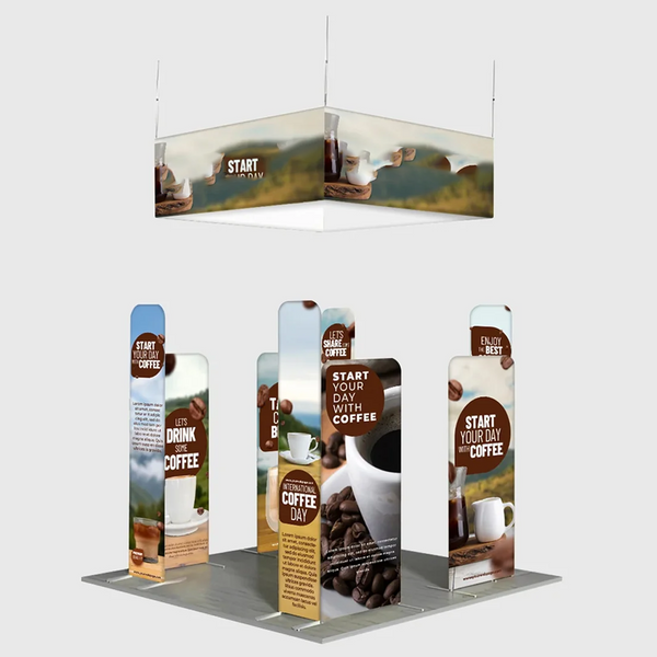 Kit de stand magnétique 3x3m avec bannière suspendue sur 4 côtés