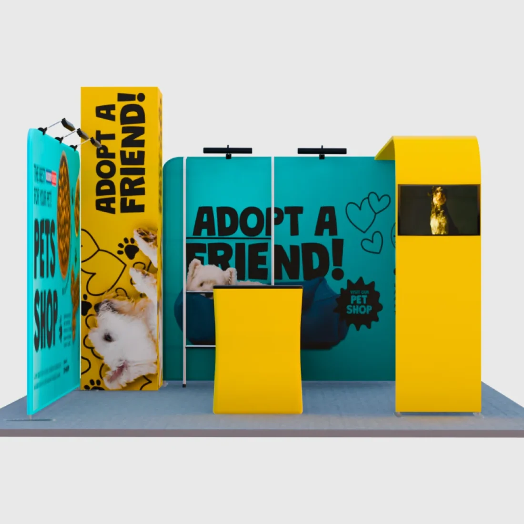 6x6m Booth Kit with Tension Walls, Cubic Tower & TV Arch
