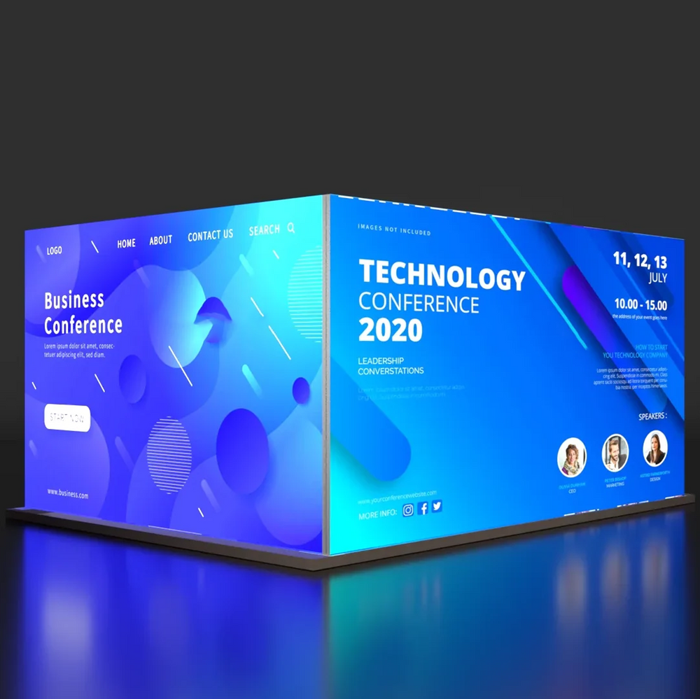 Backlit SEG U-Shape Booth Kit with 3 Lightbox Walls & Counter