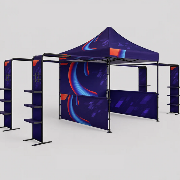 Kit d'auvent en tissu 3 m x 3 m avec ailes en L et 4 écrans TV
