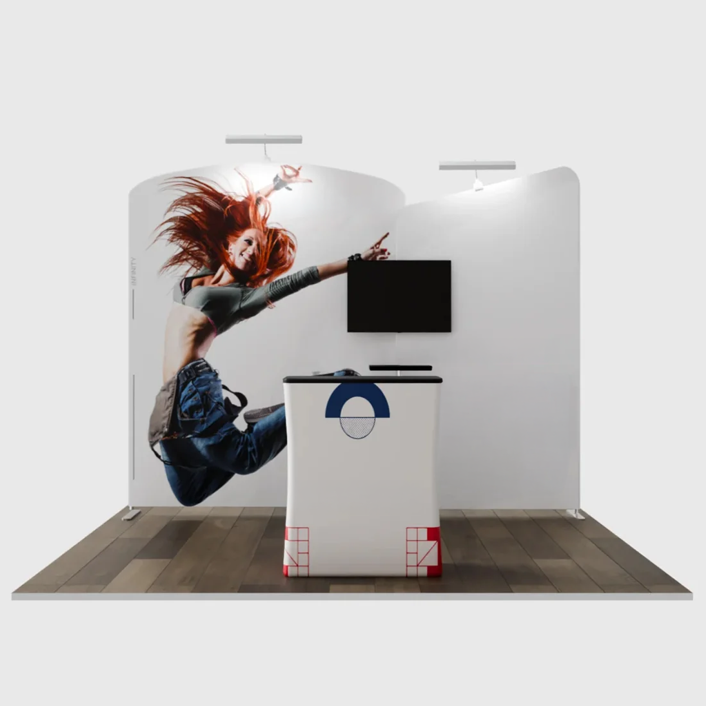 3x3m Booth Kit with Inclined Wall & Sloped Arch + Counter
