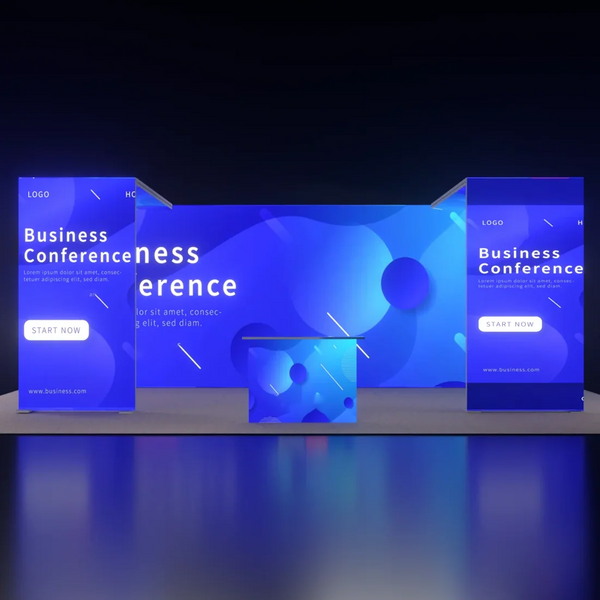 Kit de stand SEG rétroéclairé avec deux arches en L et comptoir lumineux