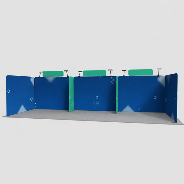Kit de stand en tissu tendu 9x6m avec supports de bannière et éclairage LED