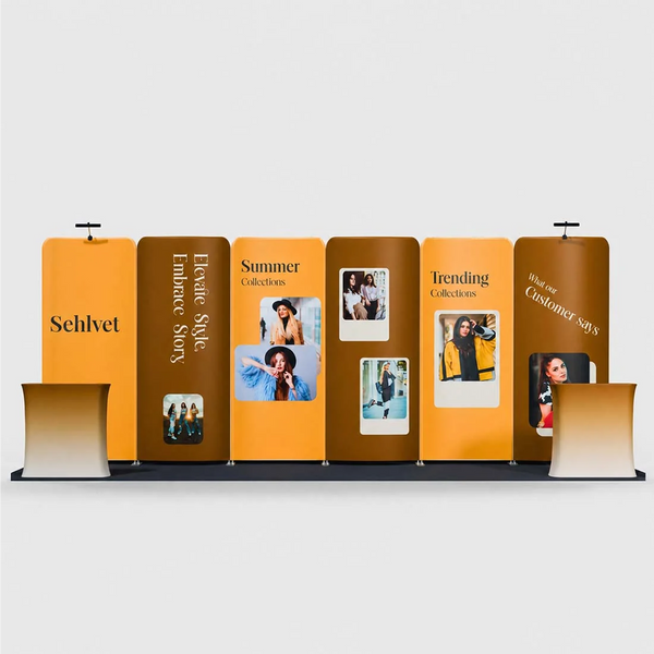 Kit de stand courbe magnétique 3x6m avec 2 comptoirs
