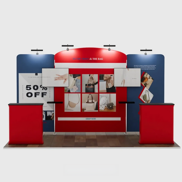 Kit de stand 6x3m avec mur central incurvé et parois latérales droites