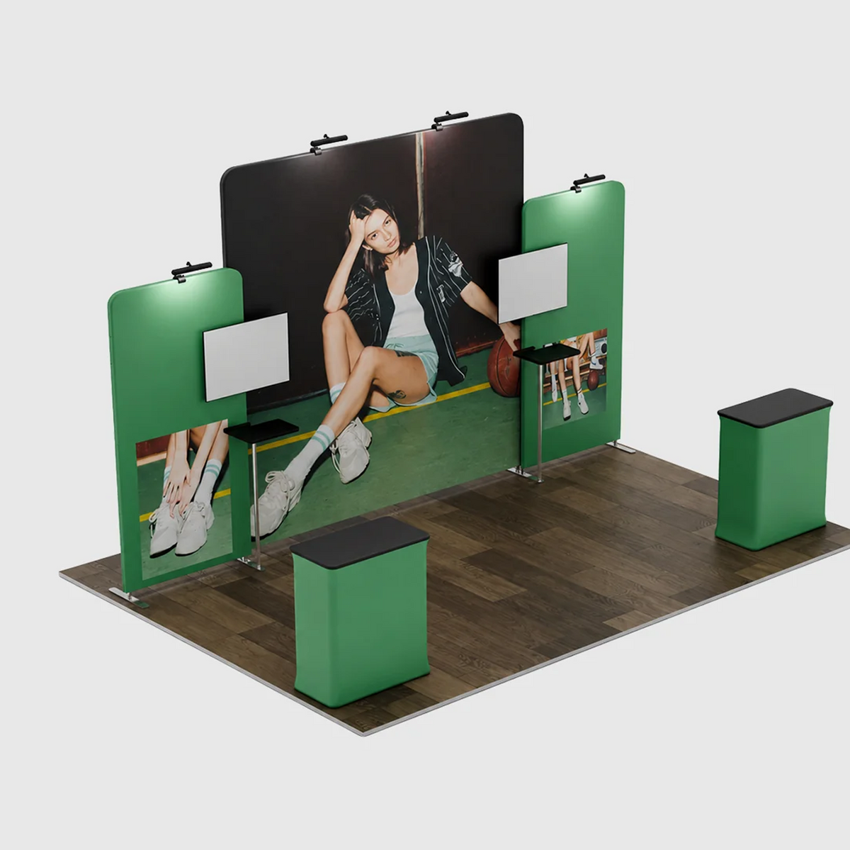 6x3m Straight Wall Booth Kit with Tall Centre Wall & 2 Counters