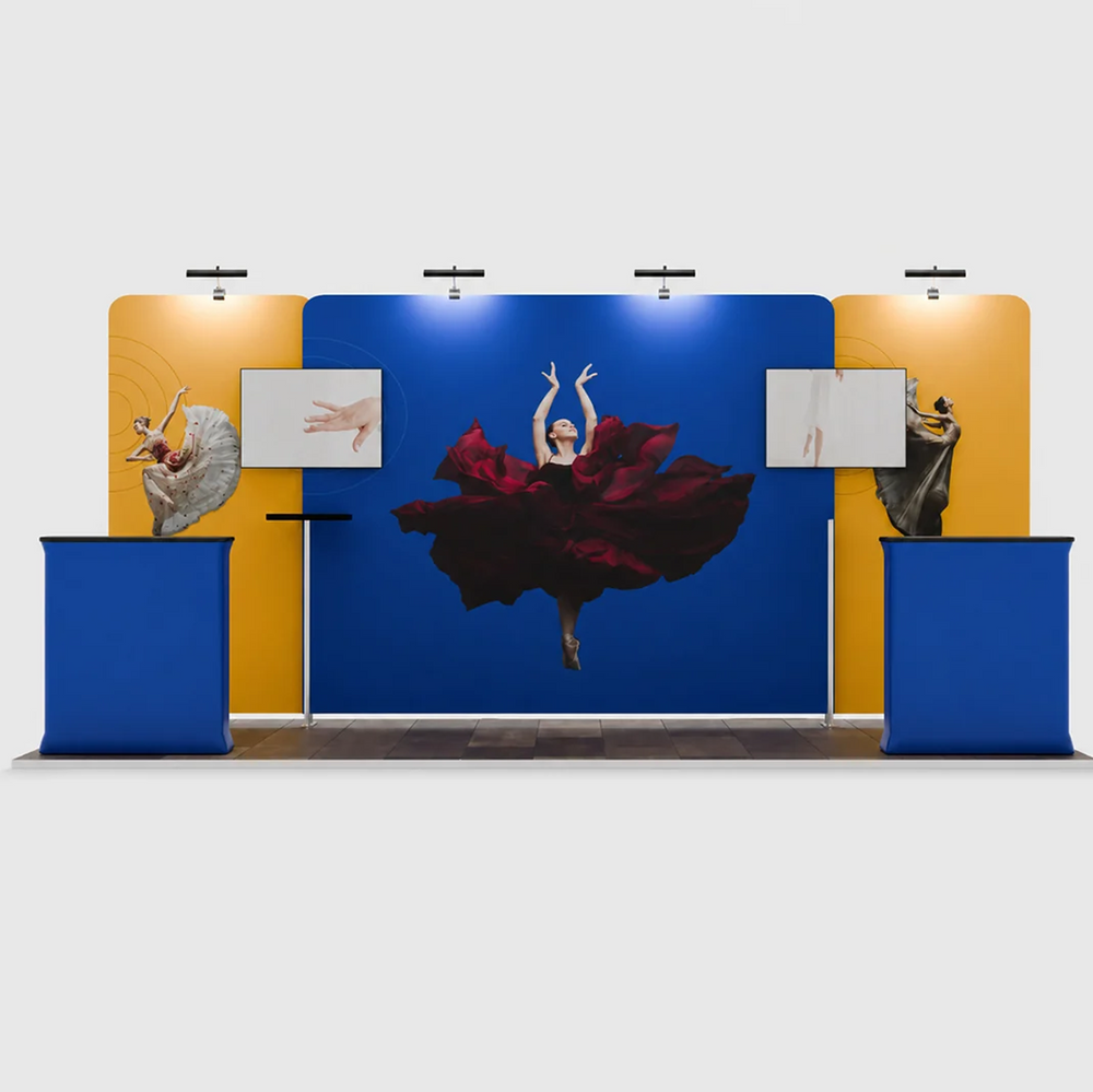 6x3m Straight Wall Booth Kit with 2 Counters & 2 TV Mounts